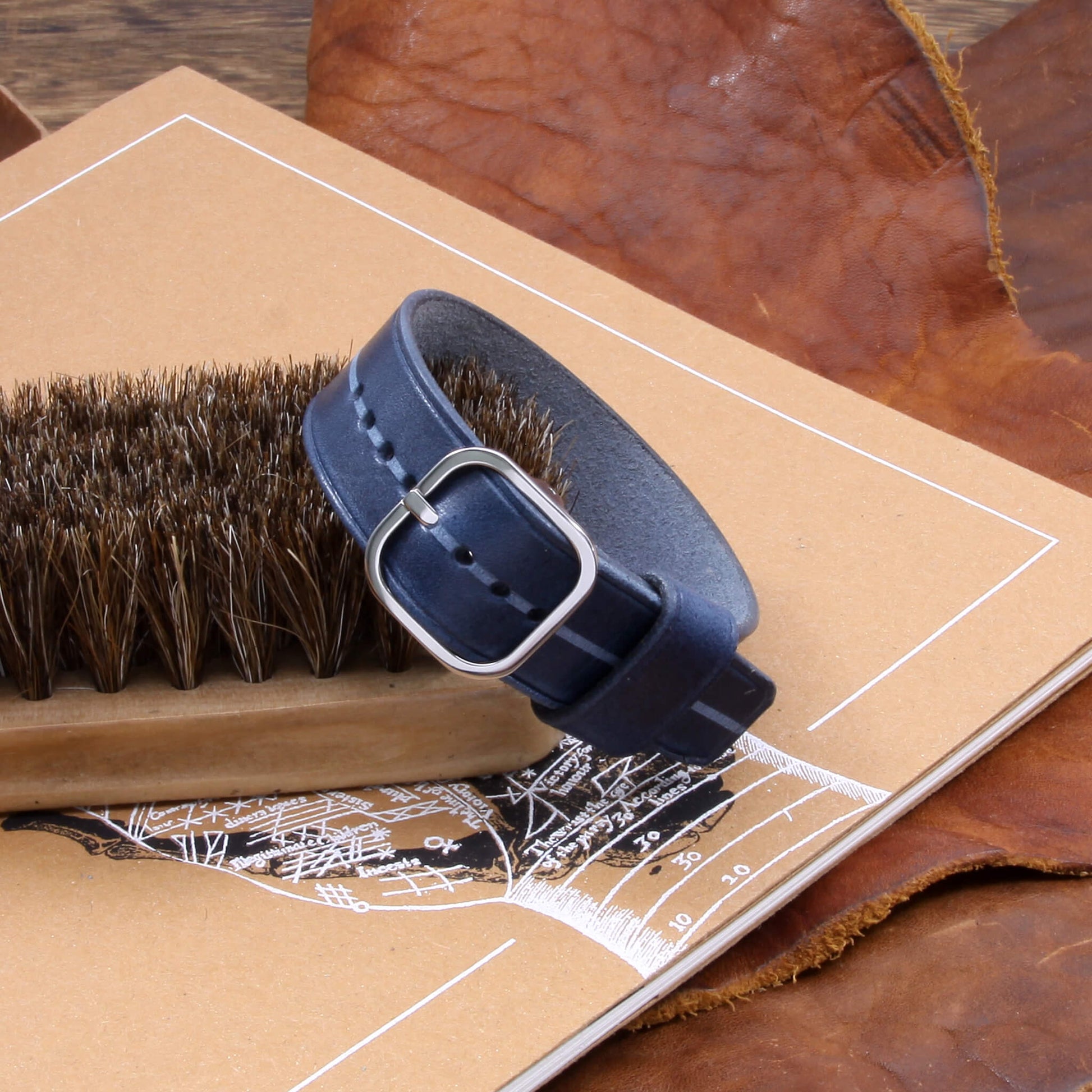 Cozy Handmade Garrison Sequoia 108: Comfortable, Stylish Dark Blue Watch Strap (Italian Veg-Tanned Leather)