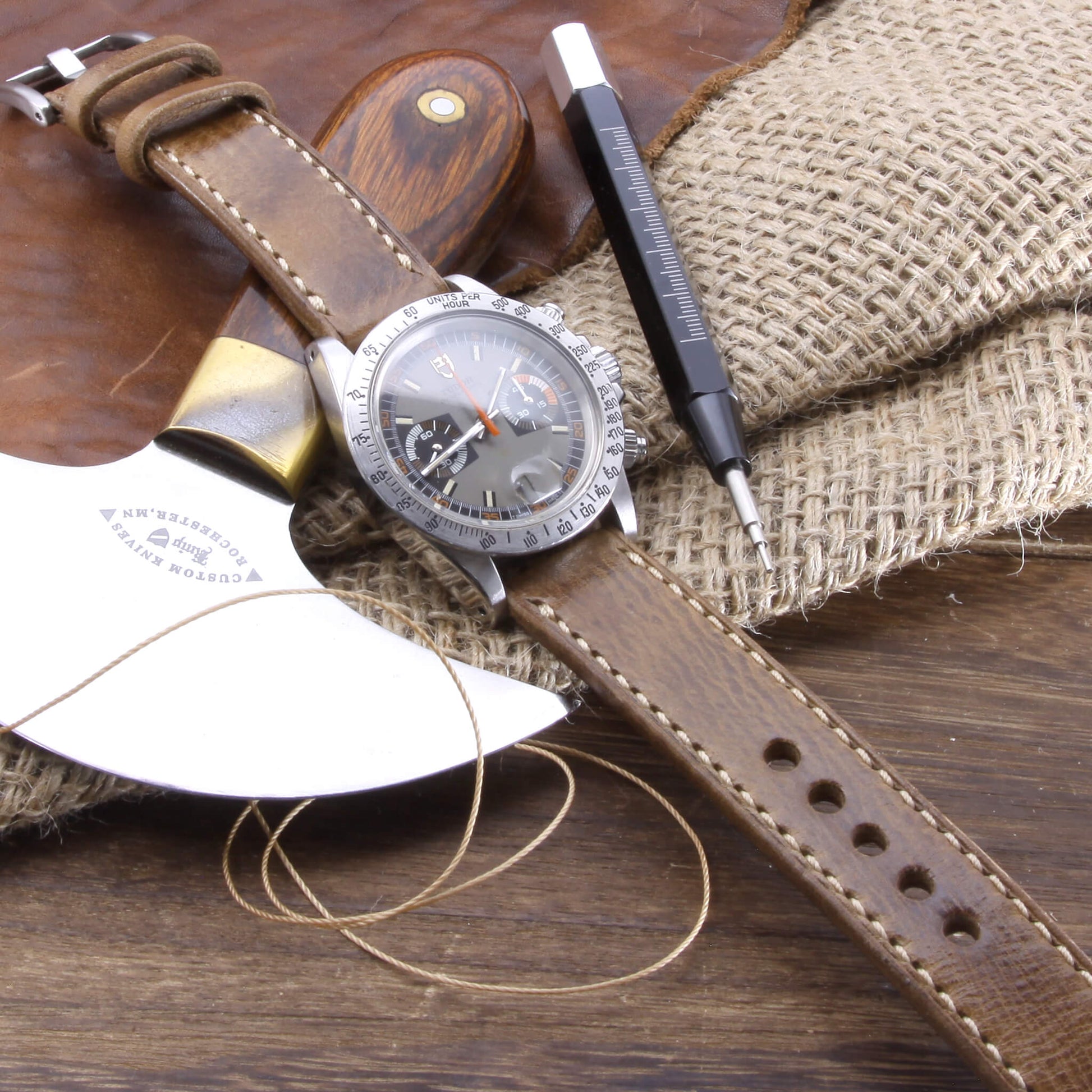 Leather Watch Strap, Military 102 | Full Stitch | Full Grain Italian Veg Tanned | Cozy Handmade