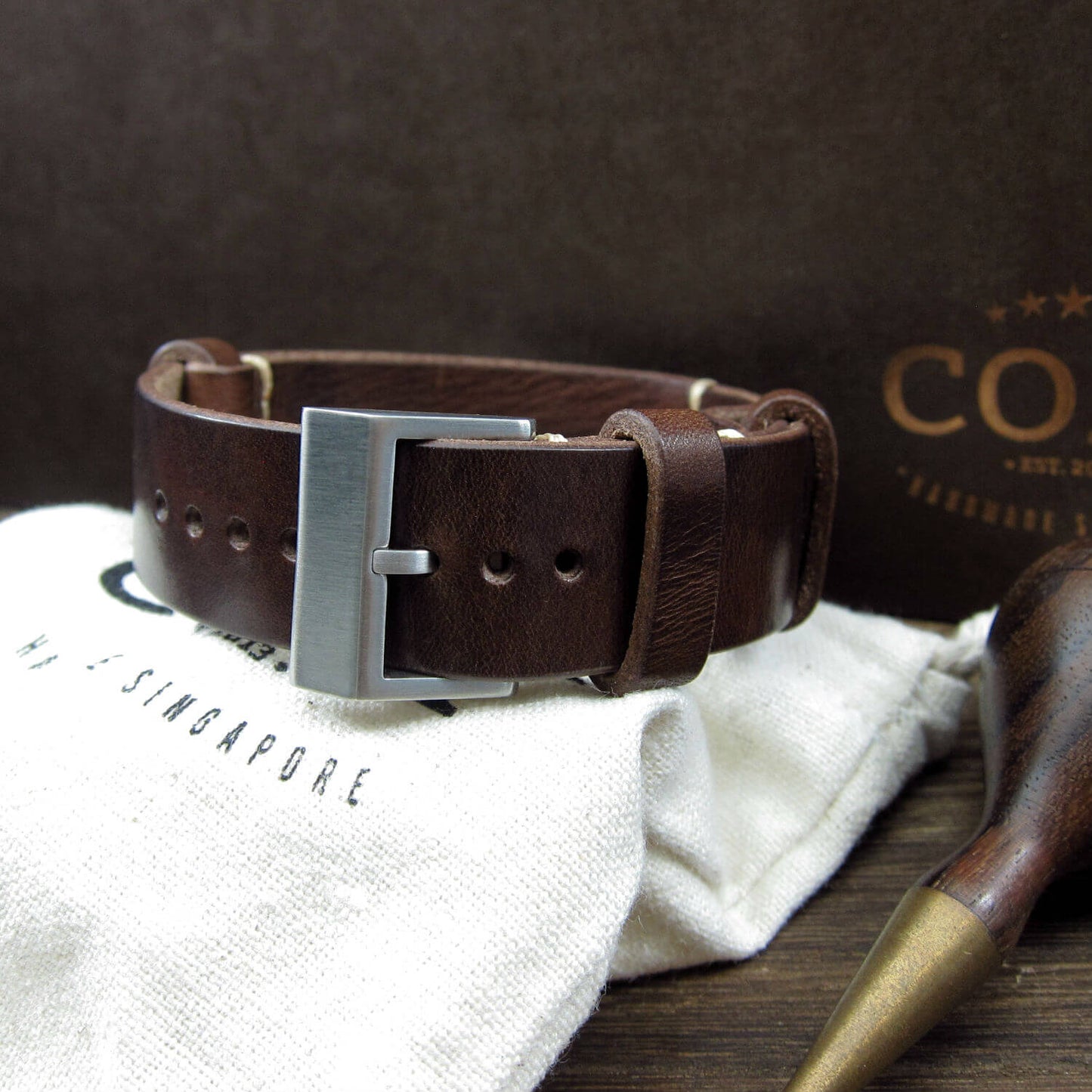 NAT2 Leather Watch Strap, Military 103 | Full Grain Italian Veg Tanned | Cozy Handmade